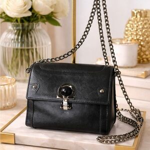 Salvatore Ferragamo Black Leather Chain Shoulder Crossbody